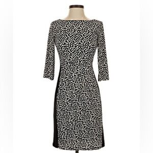 Lauren Ralph Lauren Black and White Patterned Dress Gathered Waist, Size 16W